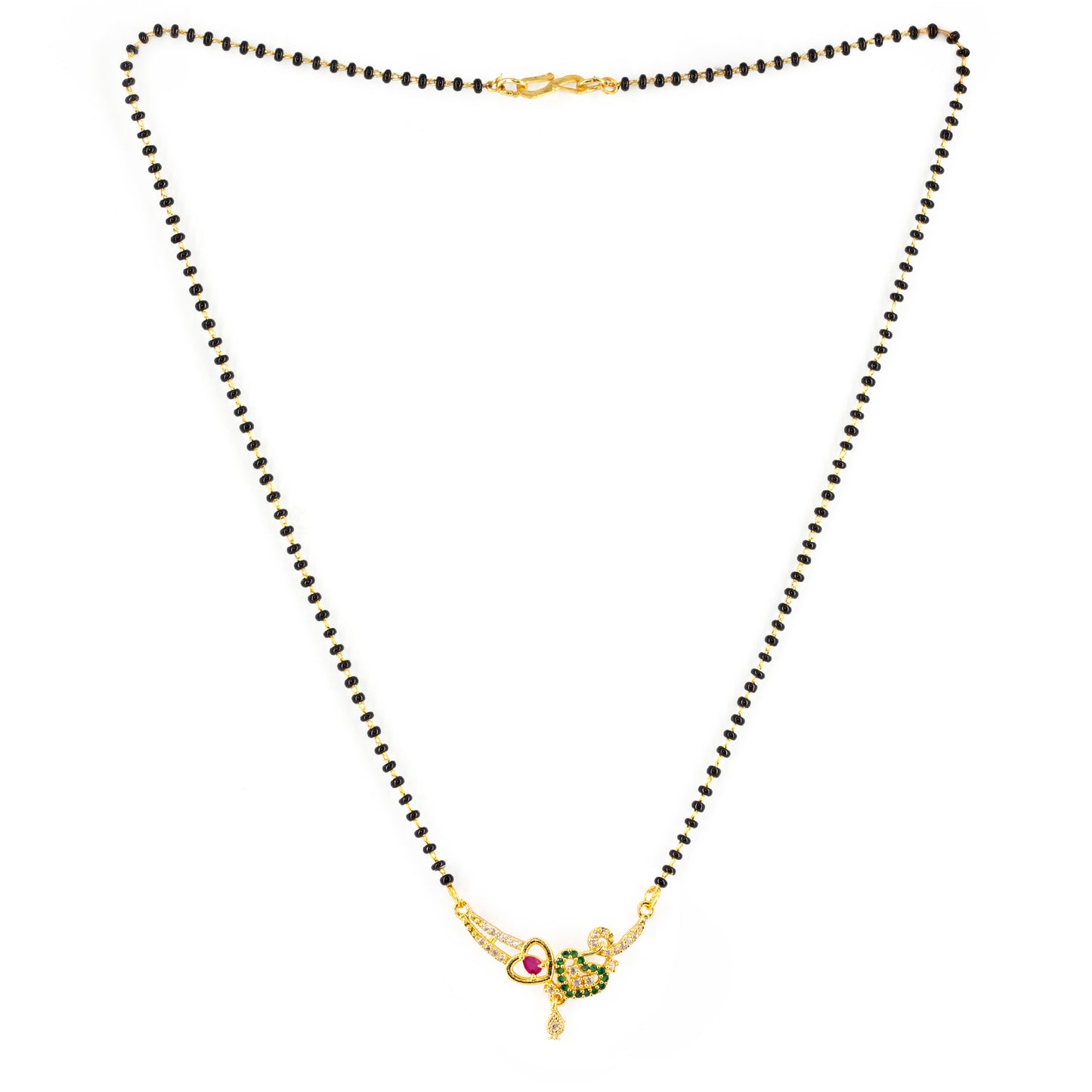 Gold Plated Red & Green AD Mangalsutra For Women