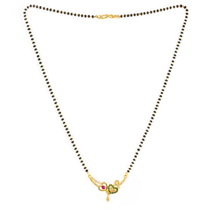 Gold Plated Red & Green AD Mangalsutra For Women