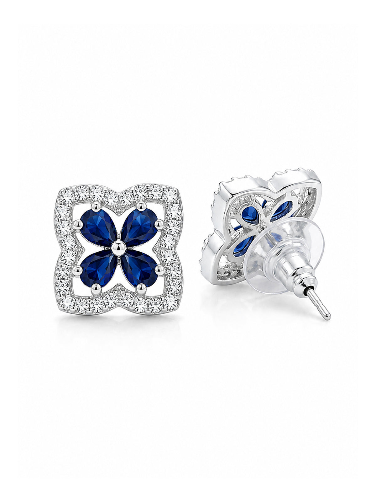 Rhodium Plated Blue AD Stud Earrings for Women