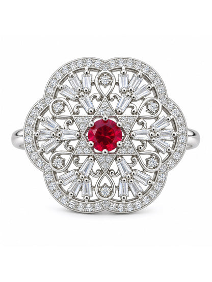 Silver Plated Red AD Finger Ring for Women