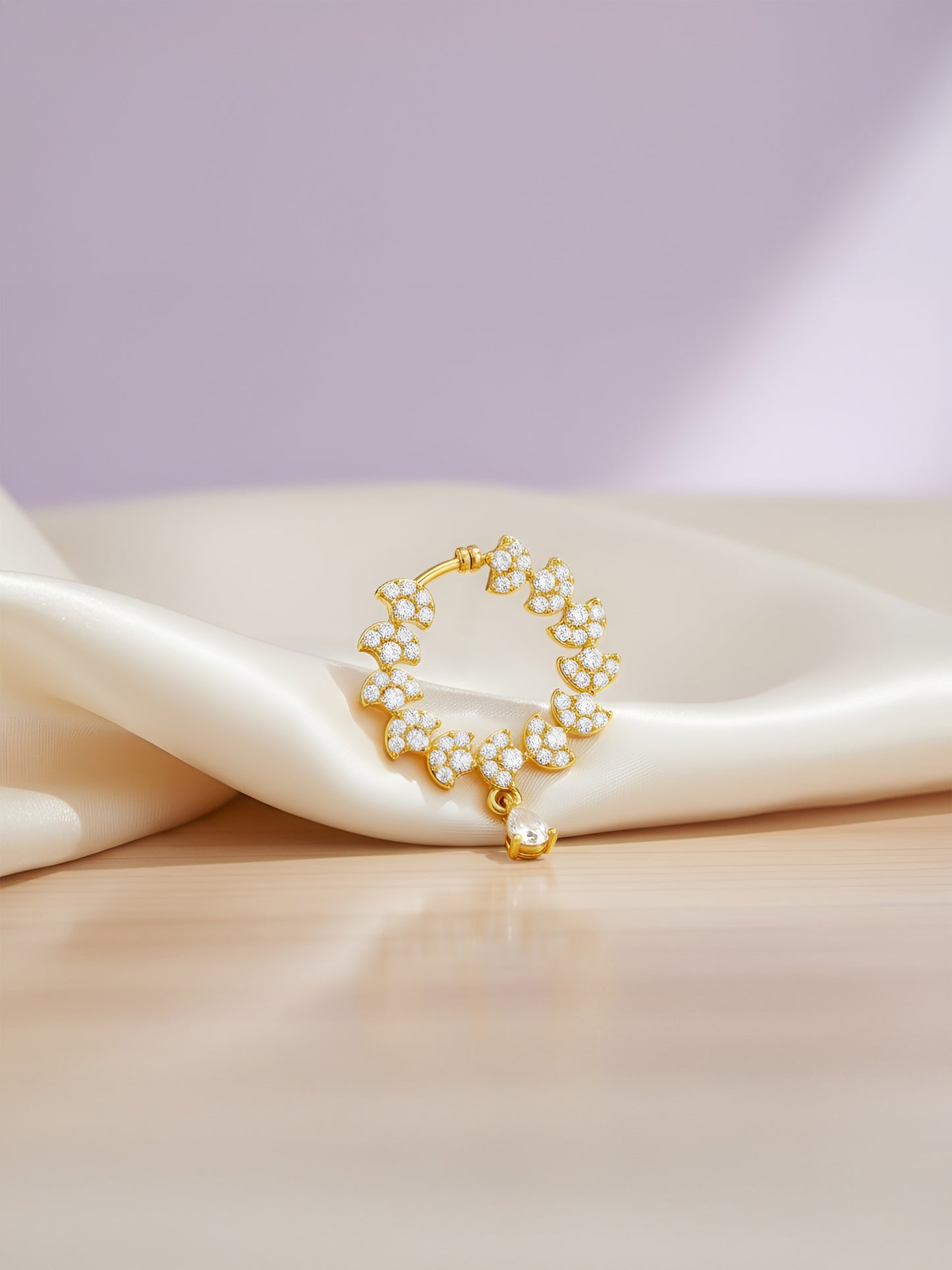 Gold Plated AD Bridal Non-piercing Nose Ring for Women