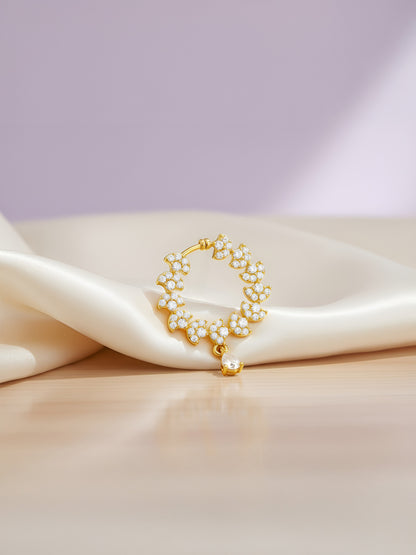 Gold Plated AD Bridal Non-piercing Nose Ring for Women