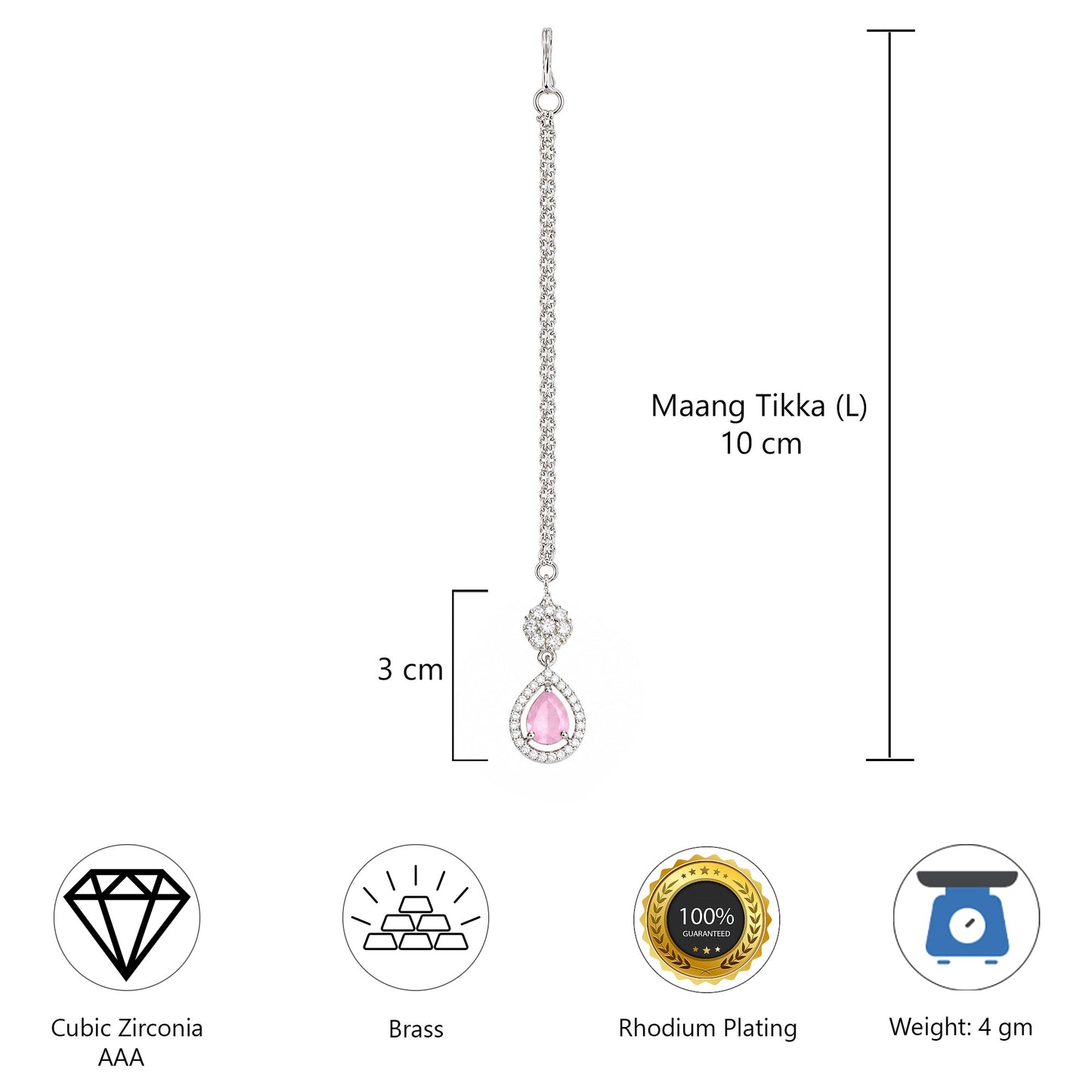 Silver Plated Pink AD Maang Tikka for Women