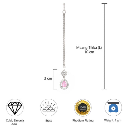 Silver Plated Pink AD Maang Tikka for Women