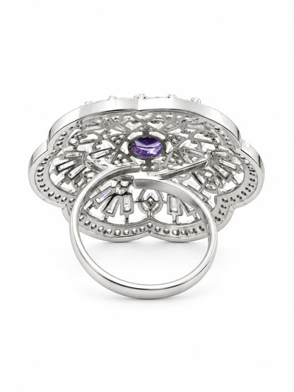 Silver Plated Purple AD Finger Ring for Women
