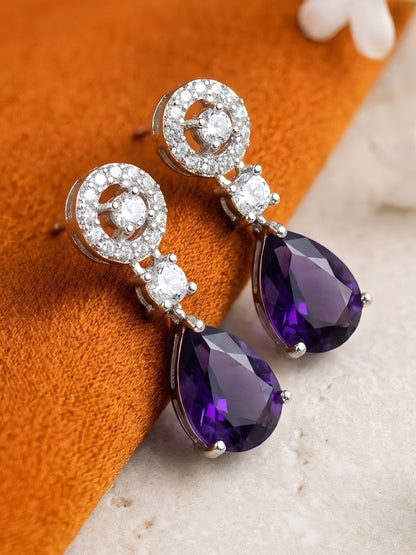 Silver Plated Purple AD Drop Earrings for Women