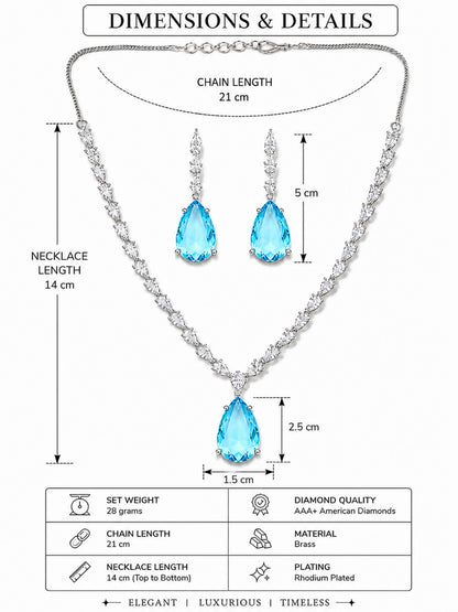Silver Plated Sea Blue Teardrop AD Jewellery Set for Women