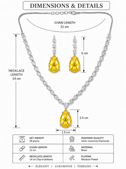 Silver Plated Yellow Teardrop AD Jewellery Set for Women