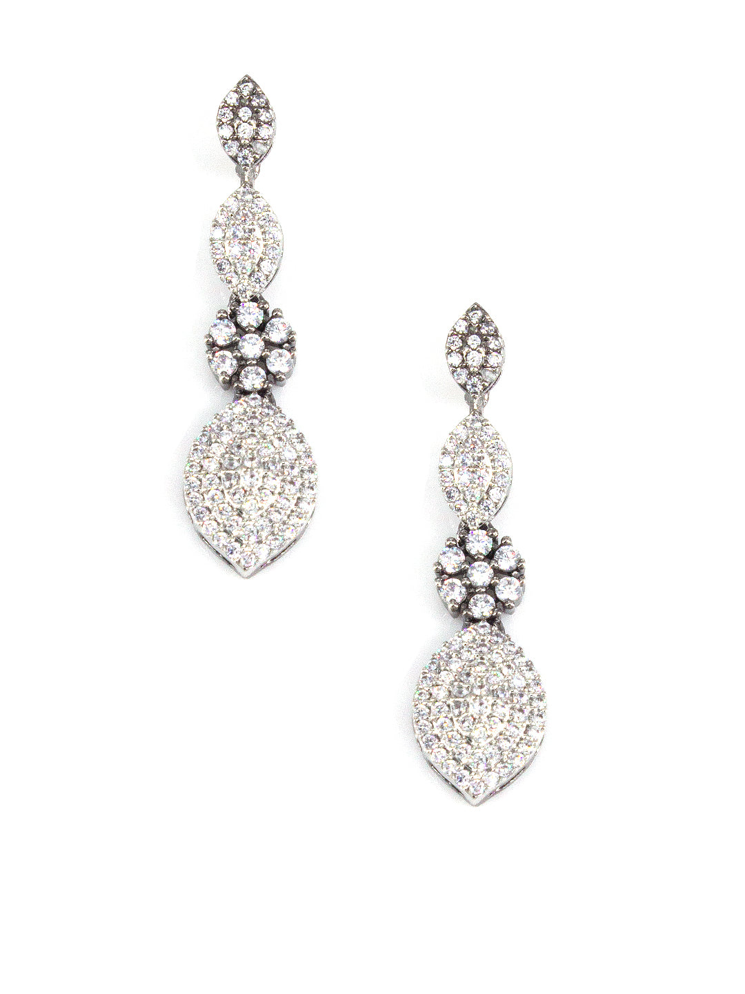 Silver Plated Black AD Floral Designer Jewellery Set