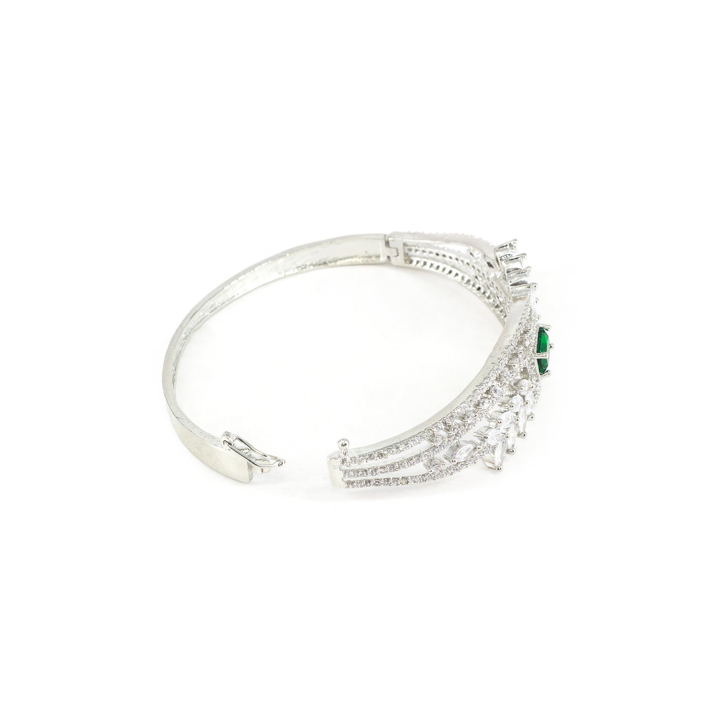 Silver Plated Green AD Bangle Bracelet for Women