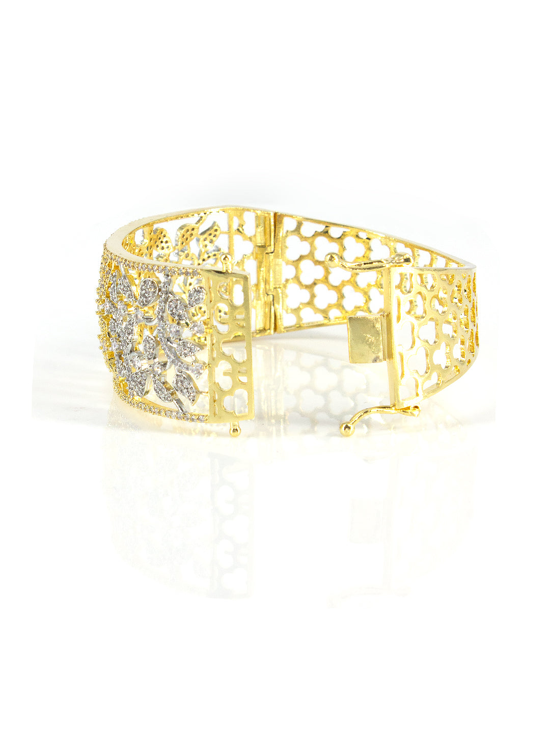 Gold Plated Floral Cuff Cocktail Bracelet For Women