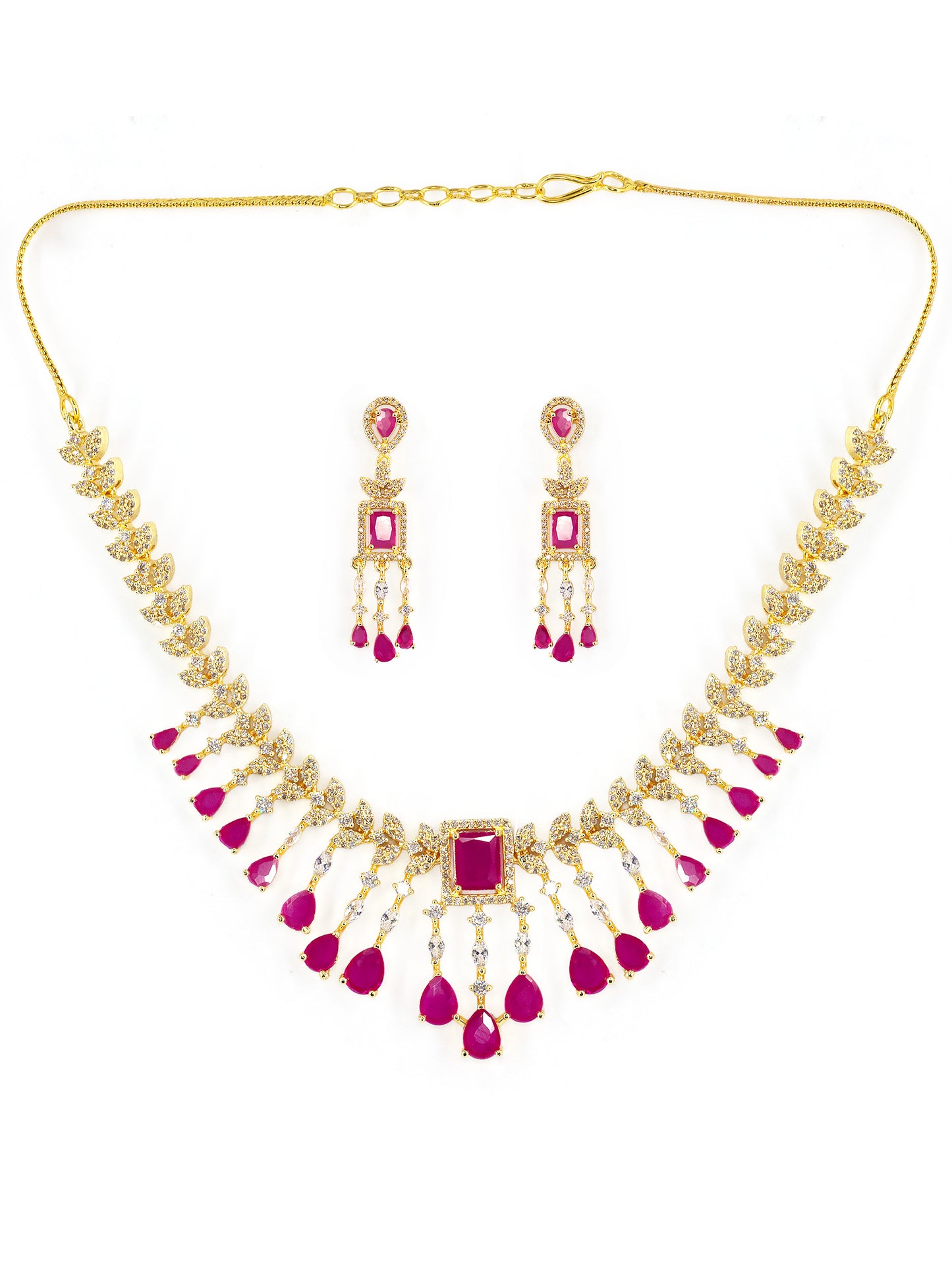 Gold Plated Red AD Studded Jewellery Set