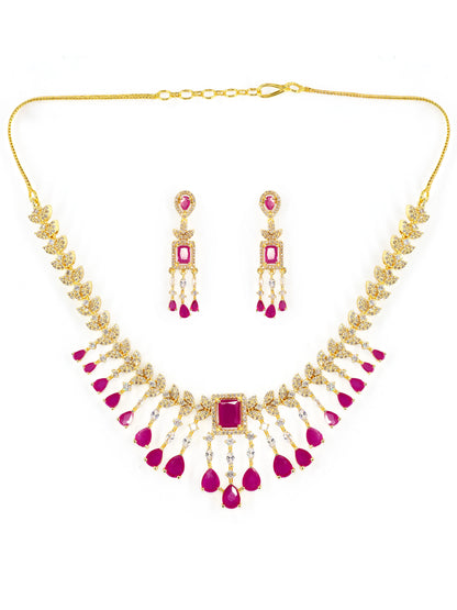 Gold Plated Red AD Studded Jewellery Set