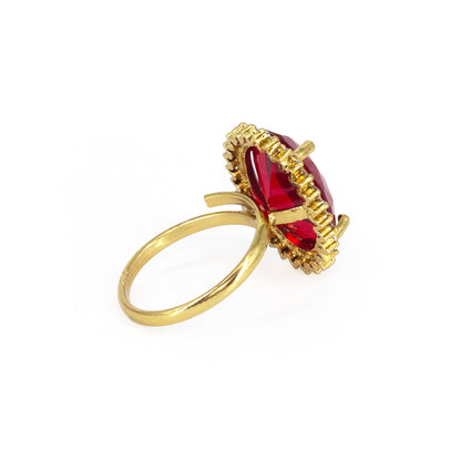 Antique Gold Plated Red AD Finger Ring for Women