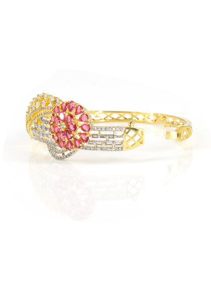 Gold Plated Ruby Floral Cuff Bracelet For Women
