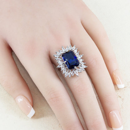 Silver Plated Blue AD Finger Ring for Women