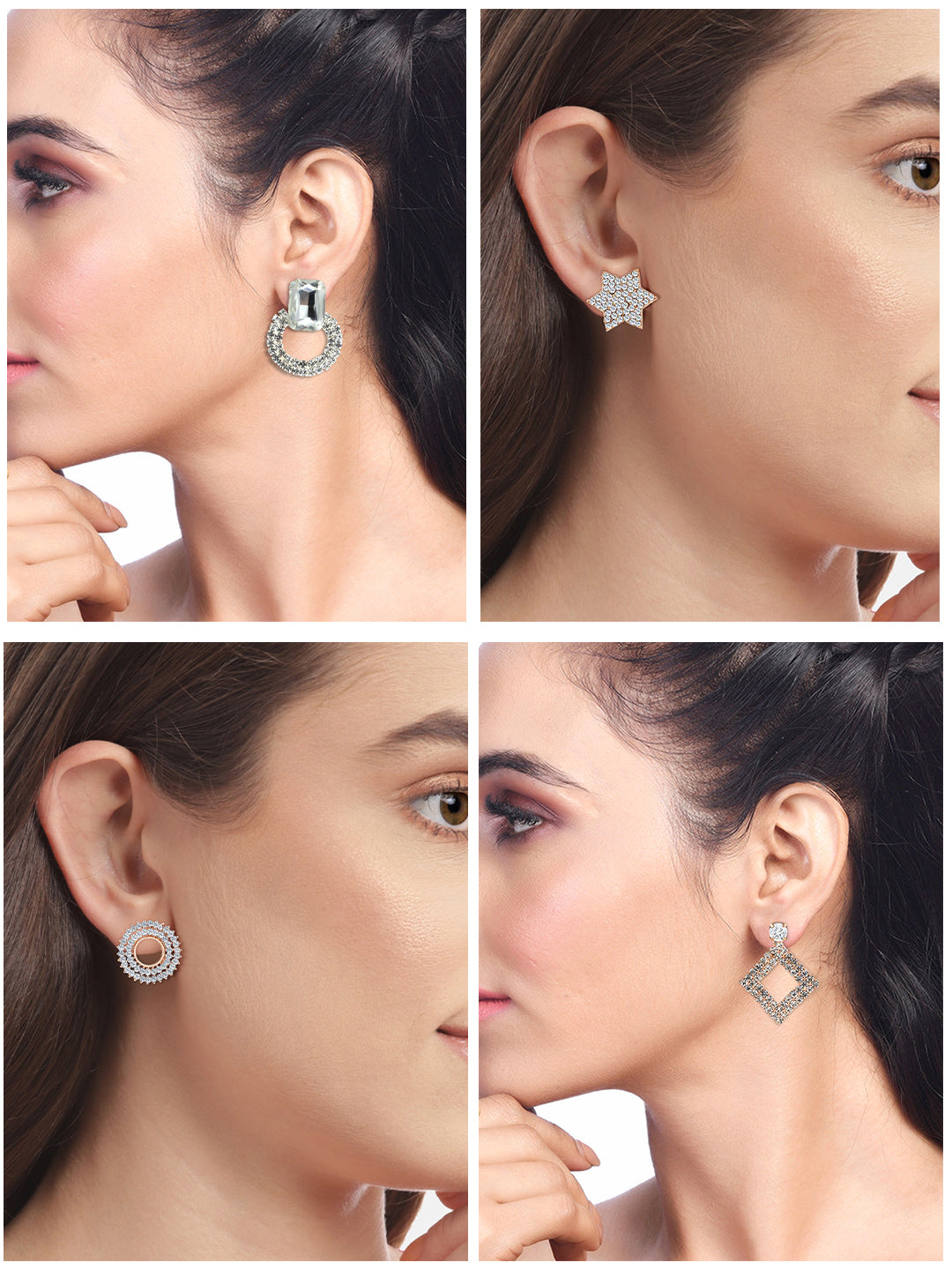 Pack of 8 CZ Geometric Stud Earrings