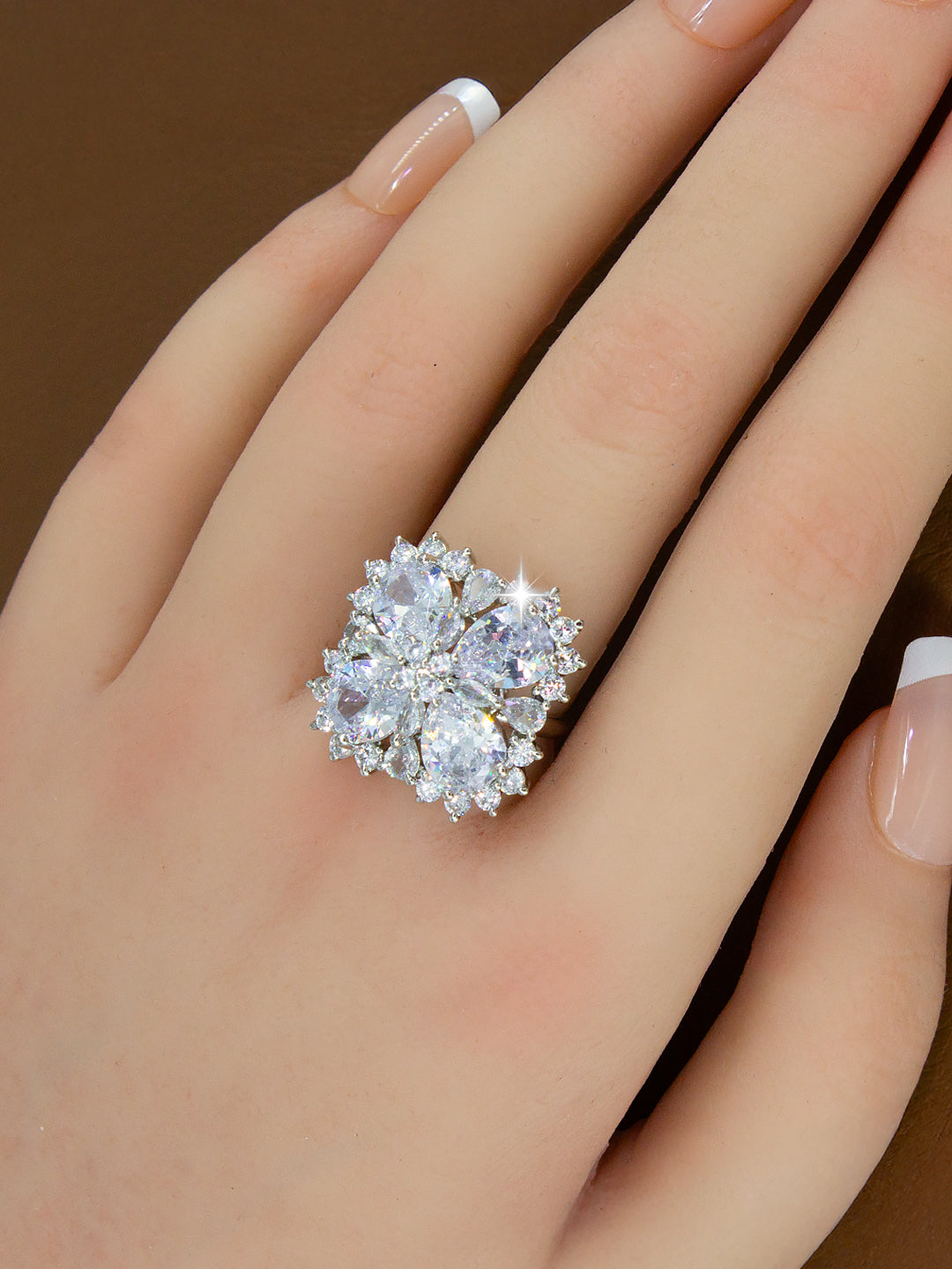 Silver Plated AD Cocktail Adjustable  Ring For Women