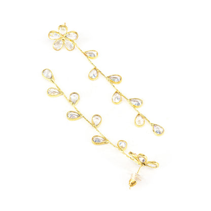 Gold Plated Cubic Zirconia Floral Drop Earrings for Women