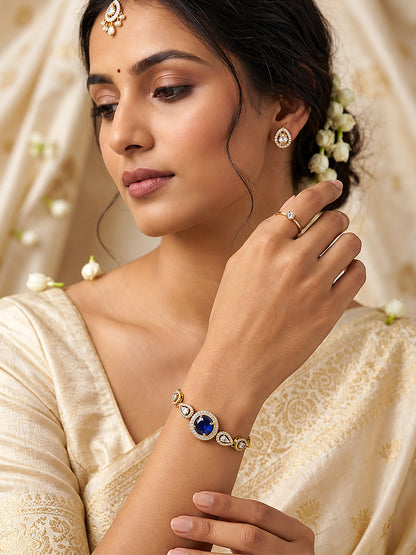 Antique Gold Plated Blue AD Adjustable Bracelet for Women