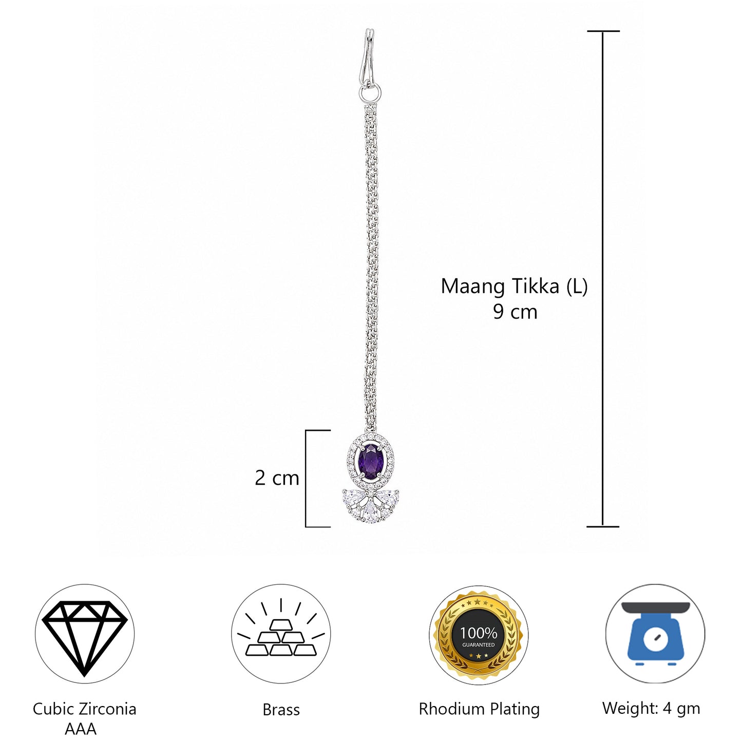 Silver Plated Purple AD Maang Tikka for Women