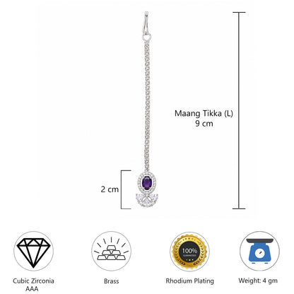 Silver Plated Purple AD Maang Tikka for Women