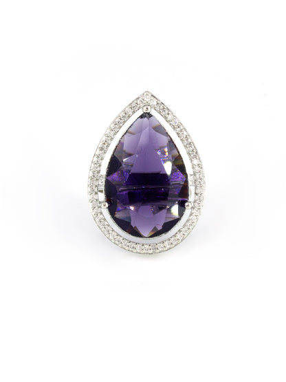 Silver-Plated American-Diamond Studded Adjustable Finger Ring