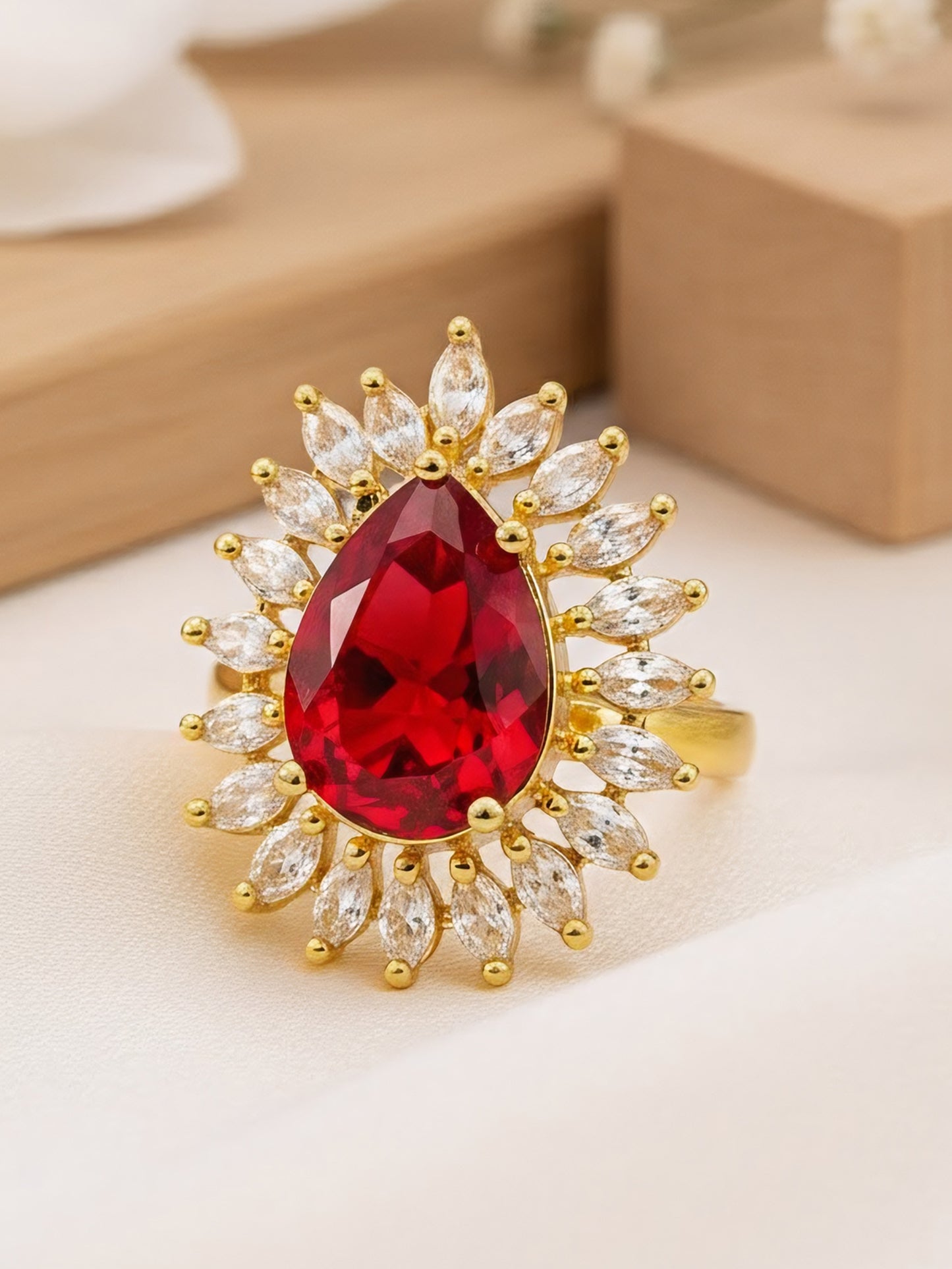 Gold Plated Red AD Adjustable Ring for Women