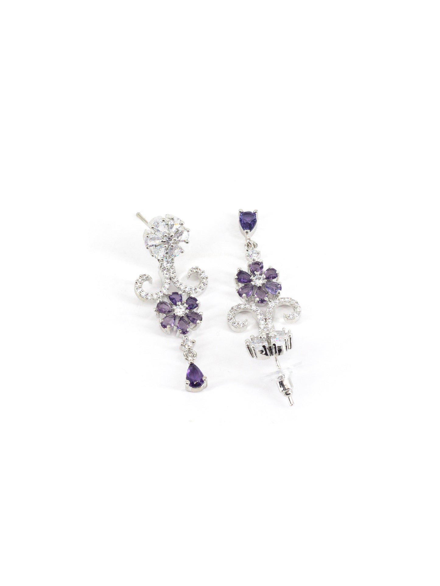 Silver Plated White & Purple AD Studded Jewellery Set for Women