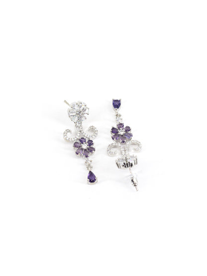 Silver Plated White & Purple AD Studded Jewellery Set for Women