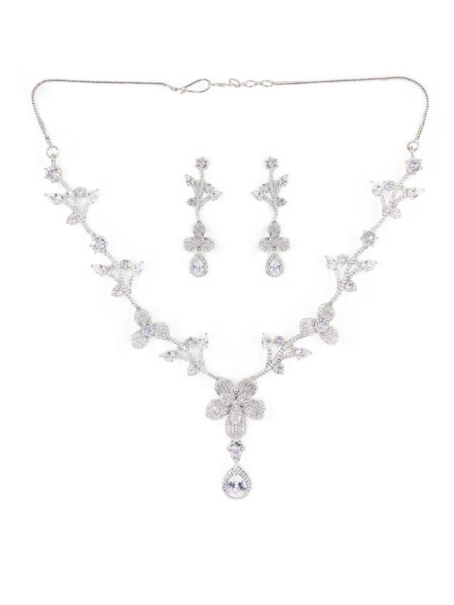 Silver Plated White American Diamond Designer Jewellery Set