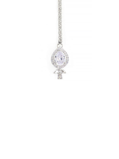 Silver Plated White American Diamond Maang Tikka for Women