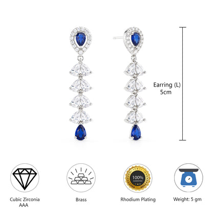 Silver Plated Blue AD Drop Earrings for Women