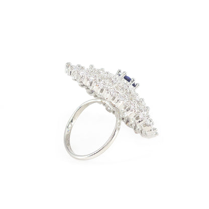 Silver Plated Blue AD Floral Ring for Women
