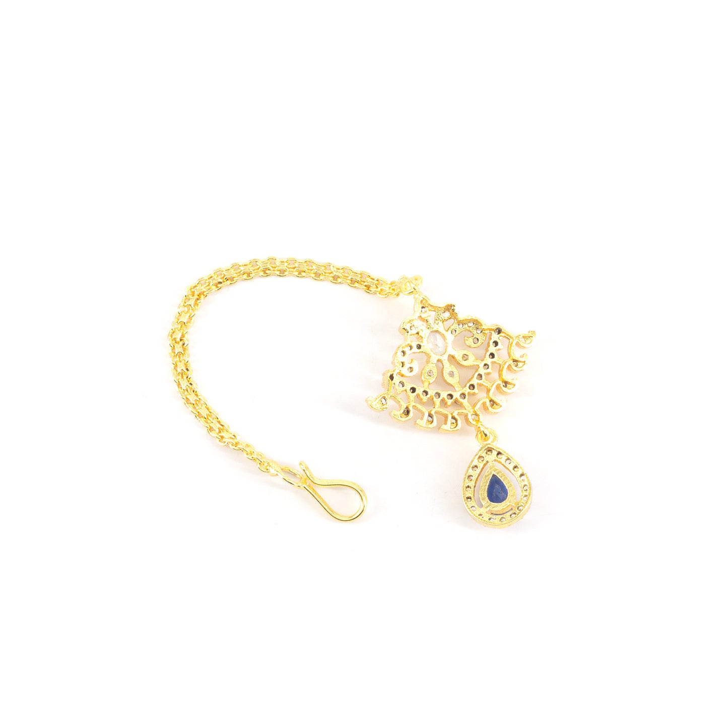 Gold Plated Blue AD Maang Tikka for Women