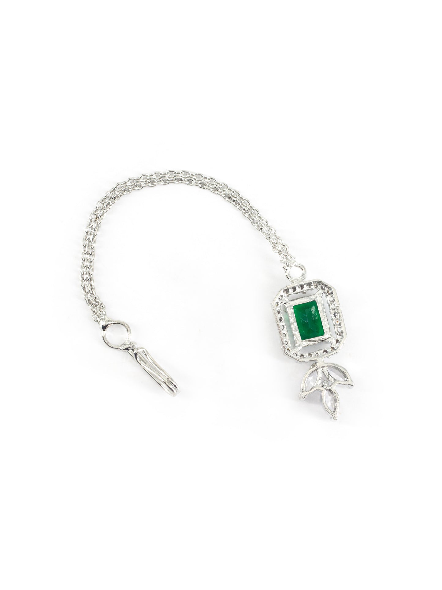 Silver Plated Green AD Maang Tikka for Women