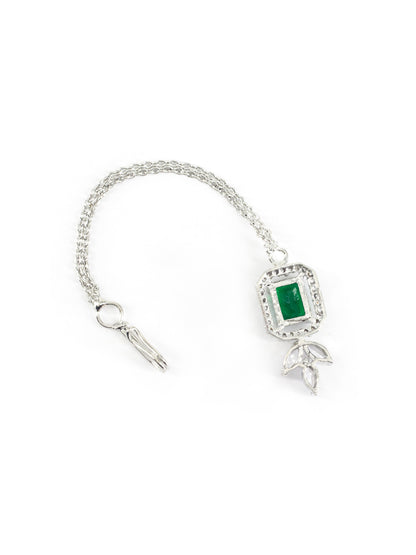 Silver Plated Green AD Maang Tikka for Women
