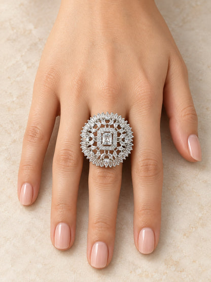 Silver Plated AD Finger Ring for Women