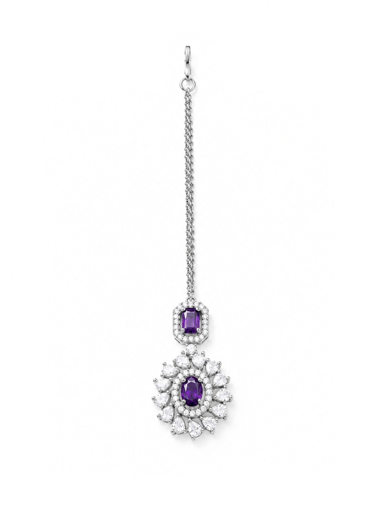 Silver Plated Purple AD Maang Tikka for Women