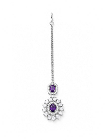 Silver Plated Purple AD Maang Tikka for Women