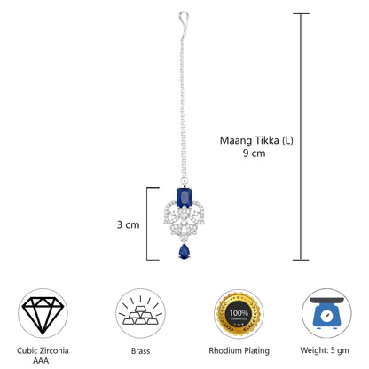 Silver Plated Blue AD Maang Tikka for Women