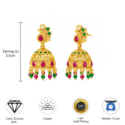 1 Gram Gold Plated AD Jhumka Earrings for Women