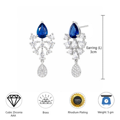 Silver Plated Blue AD Drop Earrings for Women