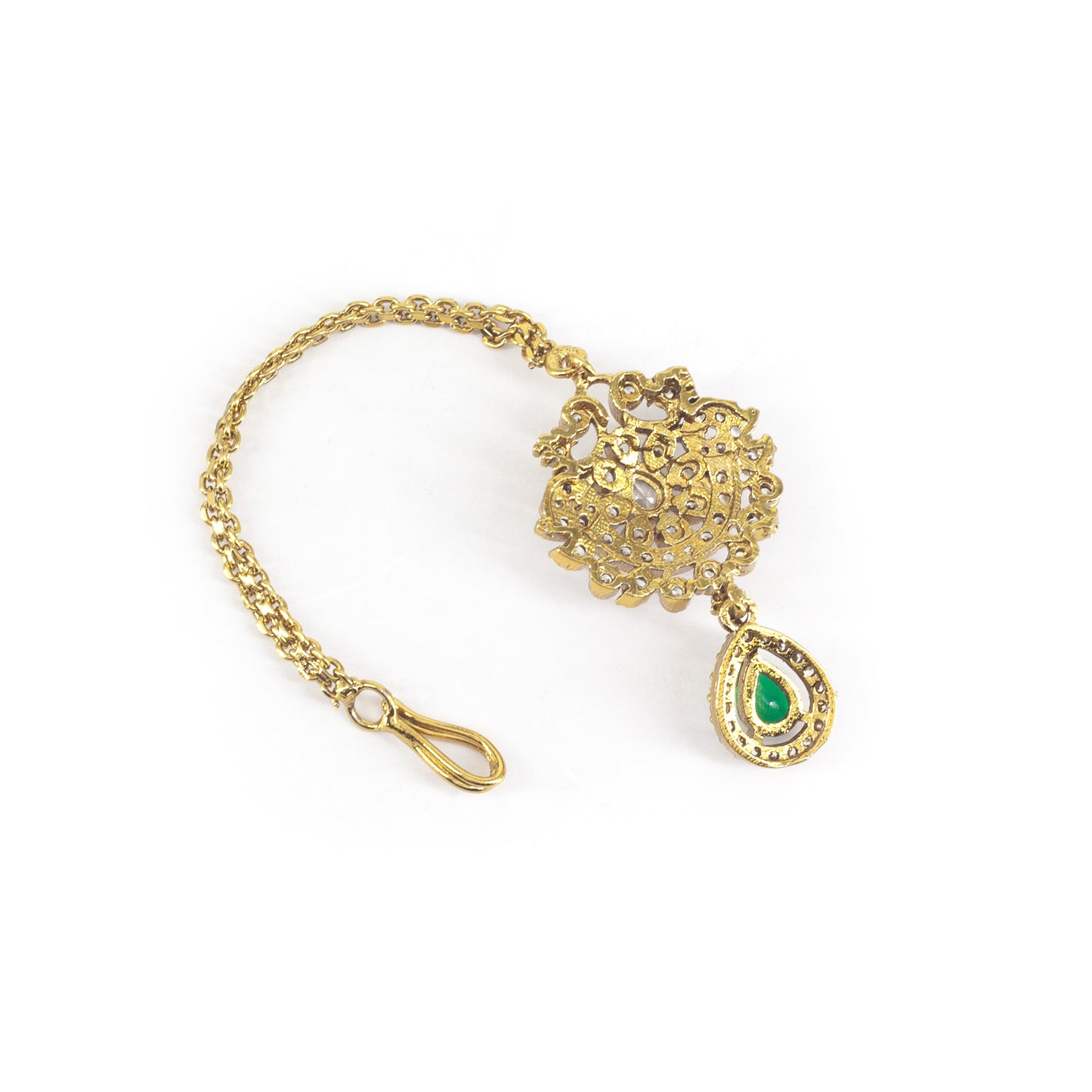 Gold Plated Green AD Maang Tikka for Women