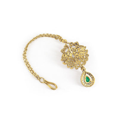Gold Plated Green AD Maang Tikka for Women