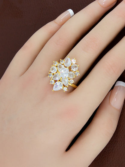 Gold Plated AD Adjustable Abstract Ring For Women