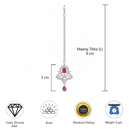 Silver Plated Red AD Maang Tikka for Women