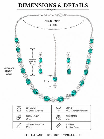 Silver Plated Sea Green AD Jewellery Set for Women