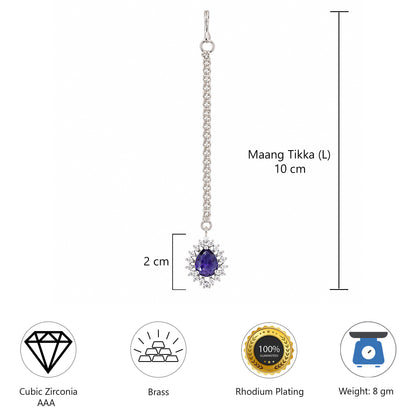 Silver Plated Purple AD Maang Tikka for Women