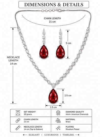 Silver Plated Red Teardrop AD Jewellery Set for Women